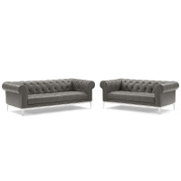 Modway EEI-4189-GRY-SET Gray Idyll Tufted Upholstered Leather Sofa and Loveseat Set