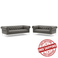 Modway EEI-4189-GRY-SET Gray Idyll Tufted Upholstered Leather Sofa and Loveseat Set