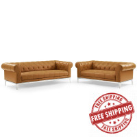 Modway EEI-4189-TAN-SET Tan Idyll Tufted Upholstered Leather Sofa and Loveseat Set