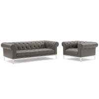 Modway EEI-4191-GRY-SET Gray Idyll Tufted Upholstered Leather Sofa and Armchair Set