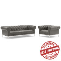 Modway EEI-4191-GRY-SET Gray Idyll Tufted Upholstered Leather Sofa and Armchair Set