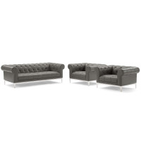 Modway EEI-4192-GRY-SET Gray Idyll Tufted Upholstered Leather 3 Piece Set