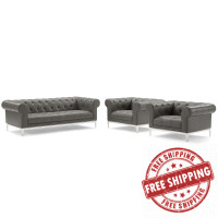 Modway EEI-4192-GRY-SET Gray Idyll Tufted Upholstered Leather 3 Piece Set