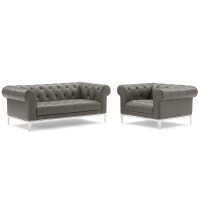 Modway EEI-4193-GRY-SET Gray Idyll Tufted Upholstered Leather Loveseat and Armchair