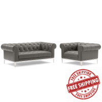 Modway EEI-4193-GRY-SET Gray Idyll Tufted Upholstered Leather Loveseat and Armchair