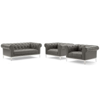 Modway EEI-4194-GRY-SET Gray Idyll Tufted Upholstered Leather 3 Piece Set