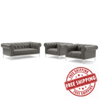 Modway EEI-4194-GRY-SET Gray Idyll Tufted Upholstered Leather 3 Piece Set