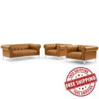 Modway EEI-4194-TAN-SET Tan Idyll Tufted Upholstered Leather 3 Piece Set