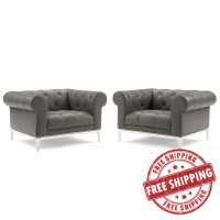 Modway EEI-4195-GRY Gray Idyll Tufted Upholstered Leather Armchair Set of 2