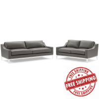 Modway EEI-4196-GRY-SET Gray Harness Stainless Steel Base Leather Sofa and Loveseat Set