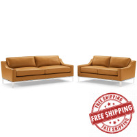 Modway EEI-4196-TAN-SET Tan Harness Stainless Steel Base Leather Sofa and Loveseat Set