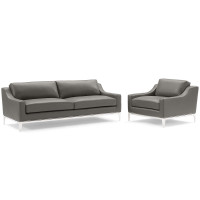 Modway EEI-4198-GRY-SET Gray Harness Stainless Steel Base Leather Sofa & Armchair Set