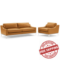 Modway EEI-4198-TAN-SET Tan Harness Stainless Steel Base Leather Sofa & Armchair Set