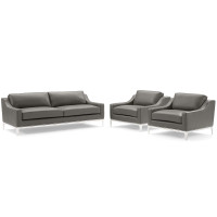 Modway EEI-4199-GRY-SET Gray Harness 3 Piece Stainless Steel Base Leather Set