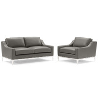 Modway EEI-4200-GRY-SET Gray Harness Stainless Steel Base Leather Loveseat & Armchair Set