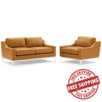 Modway EEI-4200-TAN-SET Tan Harness Stainless Steel Base Leather Loveseat & Armchair Set