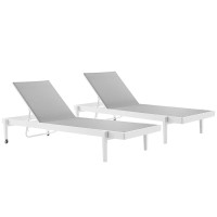 Modway EEI-4204-WHI-GRY White Gray Charleston Outdoor Patio Aluminum Chaise Lounge Chair Set of 2
