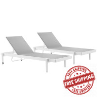 Modway EEI-4204-WHI-GRY White Gray Charleston Outdoor Patio Aluminum Chaise Lounge Chair Set of 2