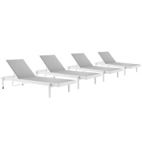 Modway EEI-4205-WHI-GRY White Gray Charleston Outdoor Patio Aluminum Chaise Lounge Chair Set of 4
