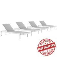 Modway EEI-4205-WHI-GRY White Gray Charleston Outdoor Patio Aluminum Chaise Lounge Chair Set of 4