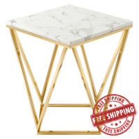 Modway EEI-4206-GLD-WHI Gold White Vertex Gold Metal Stainless Steel End Table