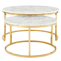 Modway EEI-4208-GLD-WHI Gold White Ravenna Artificial Marble Nesting Coffee Table