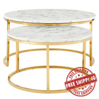 Modway EEI-4208-GLD-WHI Gold White Ravenna Artificial Marble Nesting Coffee Table