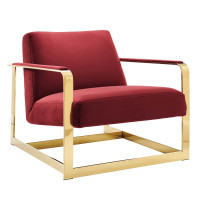 Modway EEI-4219-GLD-MAR Gold Maroon Seg Performance Velvet Accent Chair