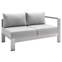 Modway EEI-4222-SLV-GRY Silver Gray Shore Sunbrella® Fabric Aluminum Outdoor Patio Right-Arm Loveseat