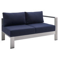 Modway EEI-4222-SLV-NAV Silver Navy Shore Sunbrella® Fabric Aluminum Outdoor Patio Right-Arm Loveseat