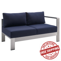 Modway EEI-4222-SLV-NAV Silver Navy Shore Sunbrella® Fabric Aluminum Outdoor Patio Right-Arm Loveseat