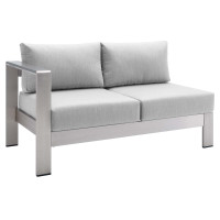 Modway EEI-4223-SLV-GRY Silver Gray Shore Sunbrella® Fabric Aluminum Outdoor Patio Left-Arm Loveseat