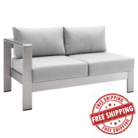 Modway EEI-4223-SLV-GRY Silver Gray Shore Sunbrella® Fabric Aluminum Outdoor Patio Left-Arm Loveseat