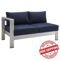 Modway EEI-4223-SLV-NAV Silver Navy Shore Sunbrella® Fabric Aluminum Outdoor Patio Left-Arm Loveseat