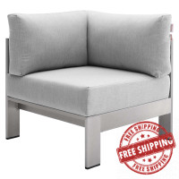 Modway EEI-4224-SLV-GRY Silver Gray Shore Sunbrella® Fabric Aluminum Outdoor Patio Corner Sofa