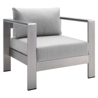 Modway EEI-4225-SLV-GRY Silver Gray Shore Sunbrella® Fabric Aluminum Outdoor Patio Armchair