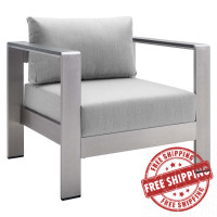 Modway EEI-4225-SLV-GRY Silver Gray Shore Sunbrella® Fabric Aluminum Outdoor Patio Armchair