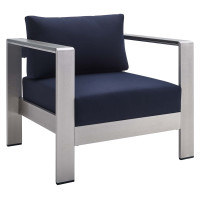 Modway EEI-4225-SLV-NAV Silver Navy Shore Sunbrella® Fabric Aluminum Outdoor Patio Armchair