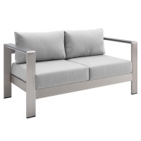 Modway EEI-4226-SLV-GRY Silver Gray Shore Sunbrella® Fabric Aluminum Outdoor Patio Loveseat