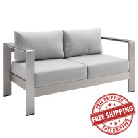 Modway EEI-4226-SLV-GRY Silver Gray Shore Sunbrella® Fabric Aluminum Outdoor Patio Loveseat