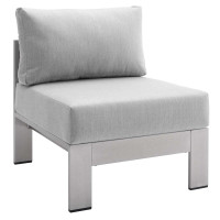Modway EEI-4227-SLV-GRY Silver Gray Shore Sunbrella® Fabric Aluminum Outdoor Patio Armless Chair