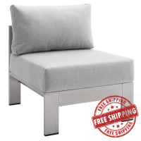 Modway EEI-4227-SLV-GRY Silver Gray Shore Sunbrella® Fabric Aluminum Outdoor Patio Armless Chair