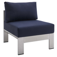 Modway EEI-4227-SLV-NAV Silver Navy Shore Sunbrella® Fabric Aluminum Outdoor Patio Armless Chair