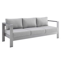 Modway EEI-4228-SLV-GRY Silver Gray Shore Sunbrella® Fabric Aluminum Outdoor Patio Sofa