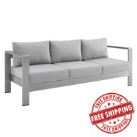 Modway EEI-4228-SLV-GRY Silver Gray Shore Sunbrella® Fabric Aluminum Outdoor Patio Sofa