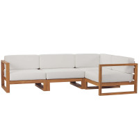Modway EEI-4253-NAT-WHI-SET Natural White Upland Outdoor Patio Teak Wood 4-Piece Sectional Sofa Set