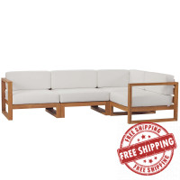 Modway EEI-4253-NAT-WHI-SET Natural White Upland Outdoor Patio Teak Wood 4-Piece Sectional Sofa Set