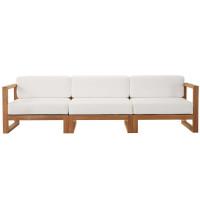 Modway EEI-4254-NAT-WHI-SET Natural White Upland Outdoor Patio Teak Wood 3-Piece Sectional Sofa Set