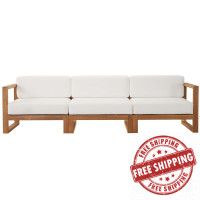 Modway EEI-4254-NAT-WHI-SET Natural White Upland Outdoor Patio Teak Wood 3-Piece Sectional Sofa Set