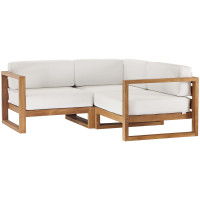 Modway EEI-4255-NAT-WHI-SET Natural White Upland Outdoor Patio Teak Wood 3-Piece Sectional Sofa Set